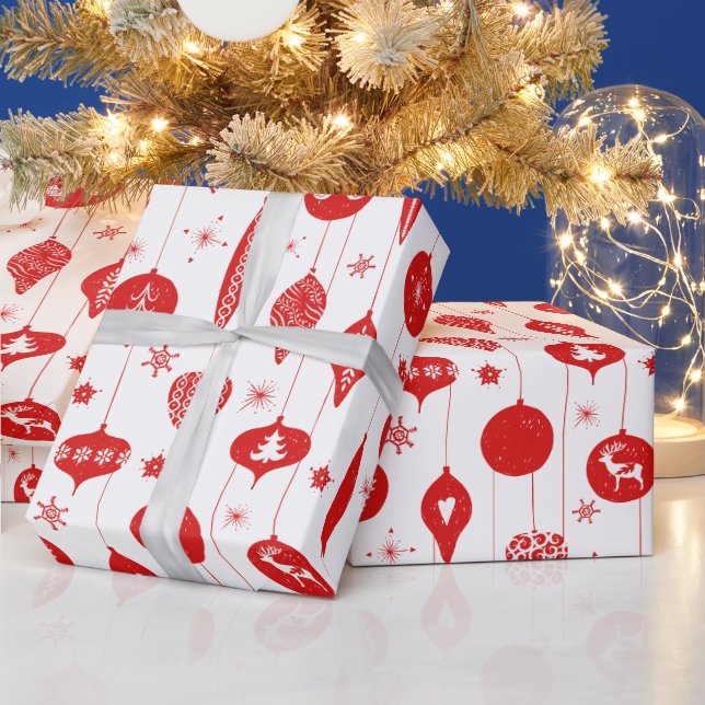 Papier Cadeau Rouge blanc ornement de Noël Bauble Motif (Vacances)