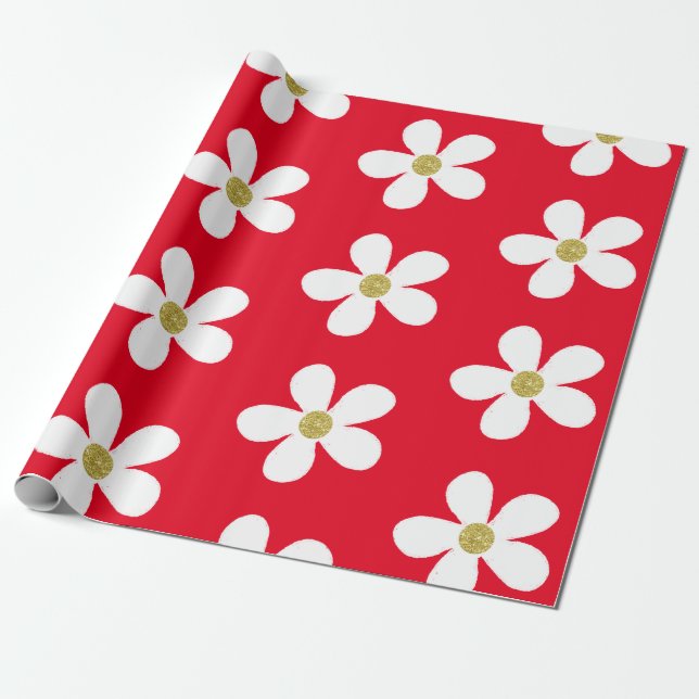 Papier Cadeau Rouge Blanc Simple Maisy Or (Déroulé)
