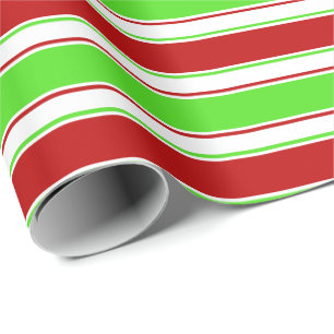Papier Cadeau Rouge, Blanc, Vert Coloré Lignes Thématiques de No