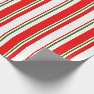 Papier Cadeau Rouge, Blanc, Vert Style de Noël rayures
