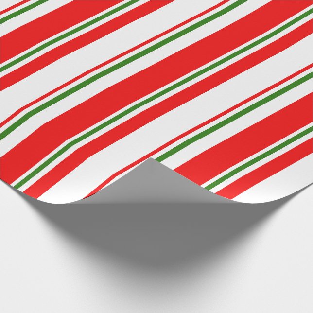 Papier Cadeau Rouge, Blanc, Vert Style de Noël rayures (Coin)