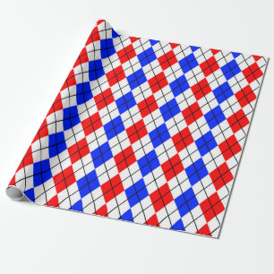 Papier Cadeau Rouge Bleu Blanc Jacquard Diamant Motif Design