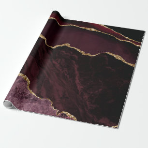 Papier Cadeau Rouge Bourgogne Agate Paillettes de Faux Or