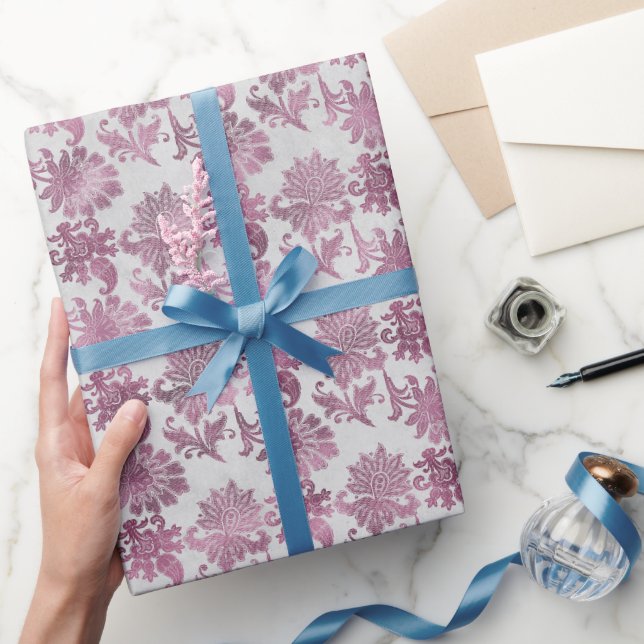 Papier Cadeau Rouge Bourgogne Floral Argent (Cadeaux)