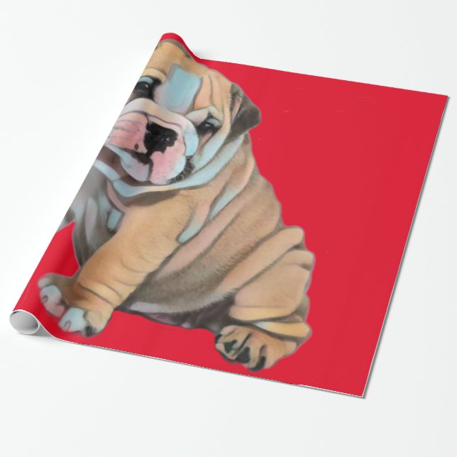 Papier Cadeau Rouge Bulldog anglais (Déroulé)