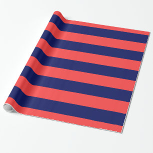 Papier Cadeau Rouge Corail, Bleu Marine XL Motif Rayures V