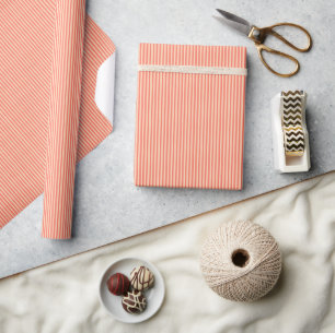 Papier Cadeau Rouge corail pêche moderne à motif rayure simple
