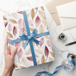 Papier Cadeau Rouge Créme Doré Feuilles Rouges Anniversaire