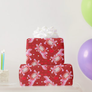 Papier Cadeau Rouge d'amour Axolotl