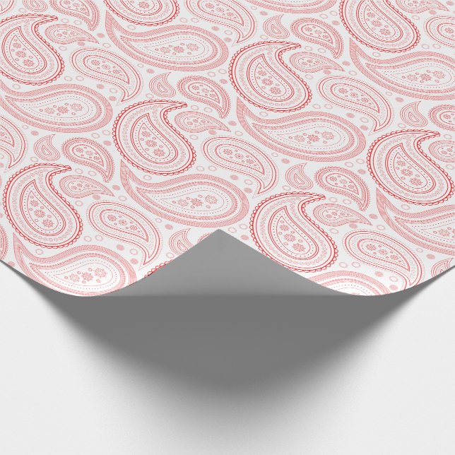 Papier Cadeau Rouge de Paisley sur le papier d'emballage blanc (Coin)