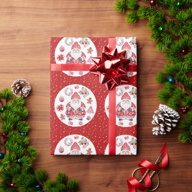 Papier Cadeau Rouge du Père Noël scandinave (Cadeau de vacances)