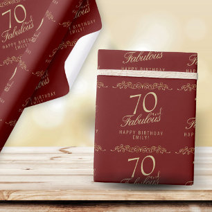 Papier Cadeau Rouge Élégant 70 et 70e Anniversaire Fabuleux 