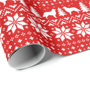 Papier Cadeau Rouge enduit plat de motif de Noël de chiens