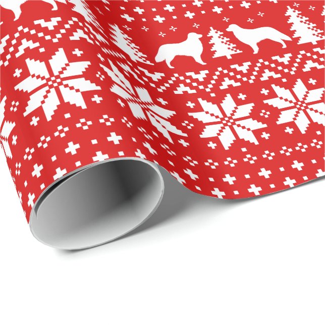 Papier Cadeau Rouge enduit plat de motif de Noël de chiens (Coin rond)