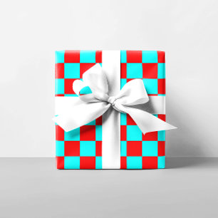 Papier Cadeau Rouge et Aqua À damiers Carré
