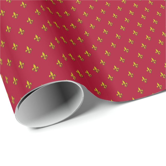 Papier Cadeau Rouge et Gold Fleur de Lys (Coin rond)