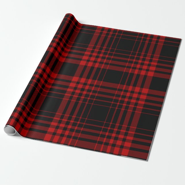 Papier Cadeau Rouge et noir tartan plaid écossais patte transpar (Déroulé)