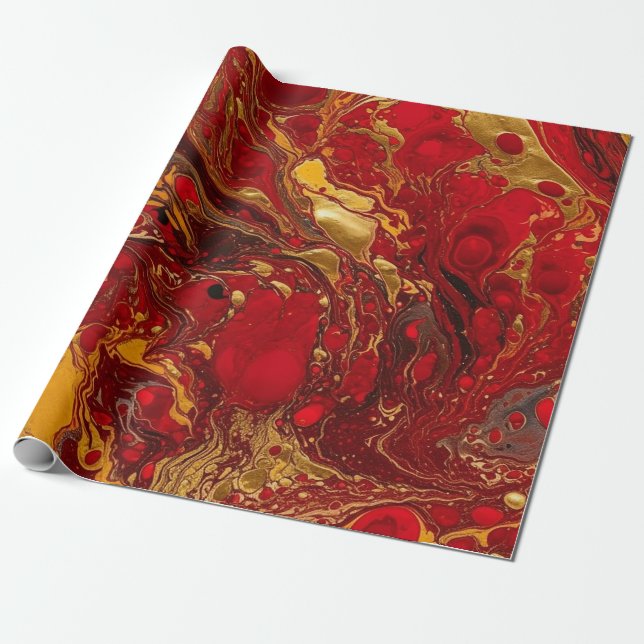 Papier Cadeau Rouge et or Acrylique pour sans couture (Déroulé)