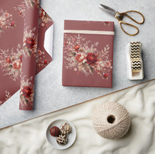 Papier Cadeau Rouge et pêche Blush floral