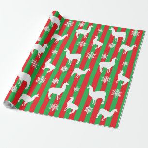 Papier Cadeau Rouge et vert Noël lamas cadeau de fête