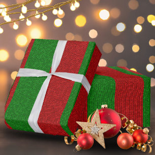 Papier Cadeau Rouge et Vert Tricot Noël Vacances