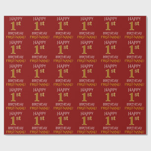 Papier Cadeau Rouge, Faux Gold "HEUREUX 1er anniversaire"