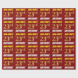 Papier Cadeau Rouge, Faux/Imitation Gold, "23e anniversaire"