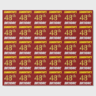 Papier Cadeau Rouge, Faux/Imitation Gold, "48e anniversaire"