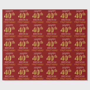 Papier Cadeau Rouge, Faux Or "HEUREUX 40e anniversaire"