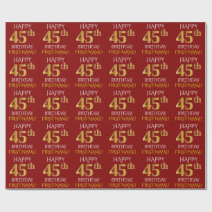 Papier Cadeau Rouge, Faux Or "HEUREUX 45ème anniversaire"