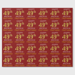 Papier Cadeau Rouge, Faux Or "HEUREUX 49ème anniversaire"