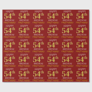 Papier Cadeau Rouge, Faux Or "HEUREUX 54ème anniversaire"