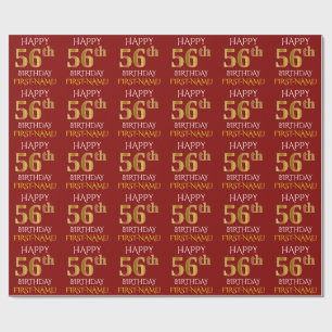 Papier Cadeau Rouge, Faux Or "HEUREUX 56ème anniversaire"