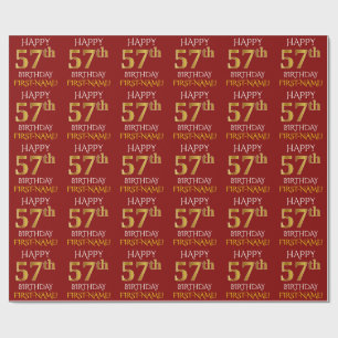 Papier Cadeau Rouge, Faux Or "HEUREUX 57ème anniversaire"