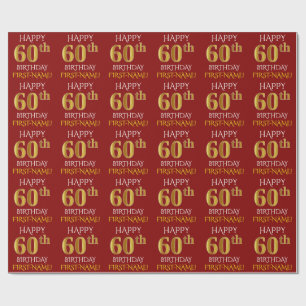 Papier Cadeau Rouge, Faux Or "HEUREUX 60e anniversaire"