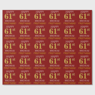 Papier Cadeau Rouge, Faux Or "HEUREUX 61ème anniversaire"