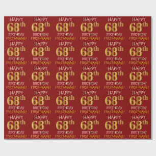 Papier Cadeau Rouge, Faux Or "HEUREUX 68ème anniversaire"