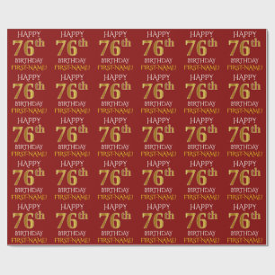 Papier Cadeau Rouge, Faux Or "HEUREUX 76ème anniversaire"