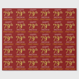 Papier Cadeau Rouge, Faux Or "HEUREUX 79ème anniversaire"