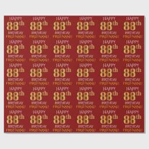 Papier Cadeau Rouge, Faux Or "HEUREUX 88e ANNIVERSAIRE"