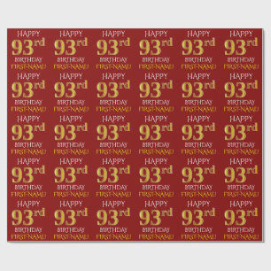 Papier Cadeau Rouge, Faux Or "HEUREUX 93ème anniversaire"