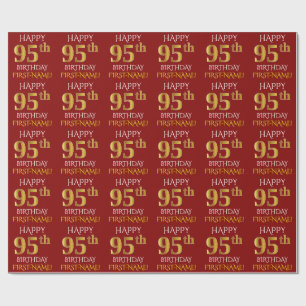 Papier Cadeau Rouge, Faux Or "HEUREUX 95ème anniversaire"