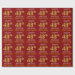 Papier Cadeau Rouge, Faux Or "Joyeux 48e ANNIVERSAIRE"