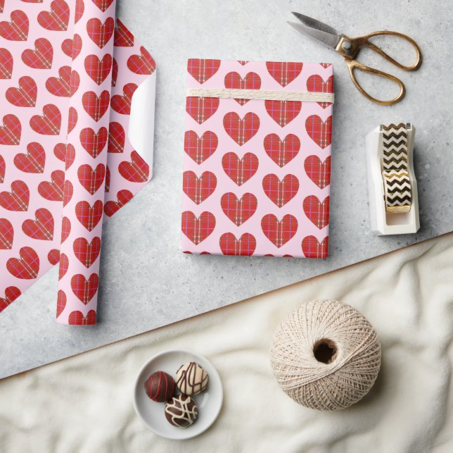 Papier Cadeau Rouge Flannel Plaid Heart (Artisanat)
