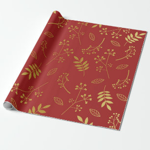Papier Cadeau Rouge floral botanique de rouge foncé de feuille