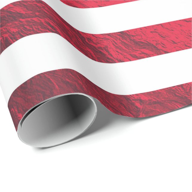 Papier Cadeau Rouge Foil rayé métallique brillant (Coin rond)