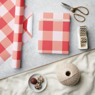 Papier Cadeau Rouge Gingham Maison de Campagne Sans Époque