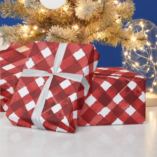 Papier Cadeau Rouge Gingham Noël Rustique