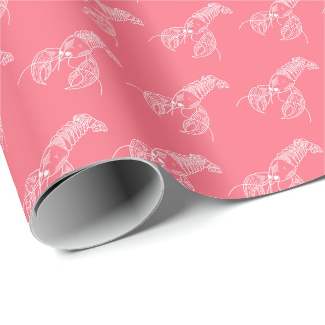 Papier Cadeau Rouge Homard Fruits de mer Maine Preppy Beach (Coin rond)