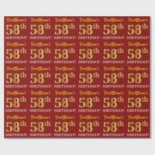 Papier Cadeau Rouge, imitation de l'or, "58e ANNIVERSAIRE"